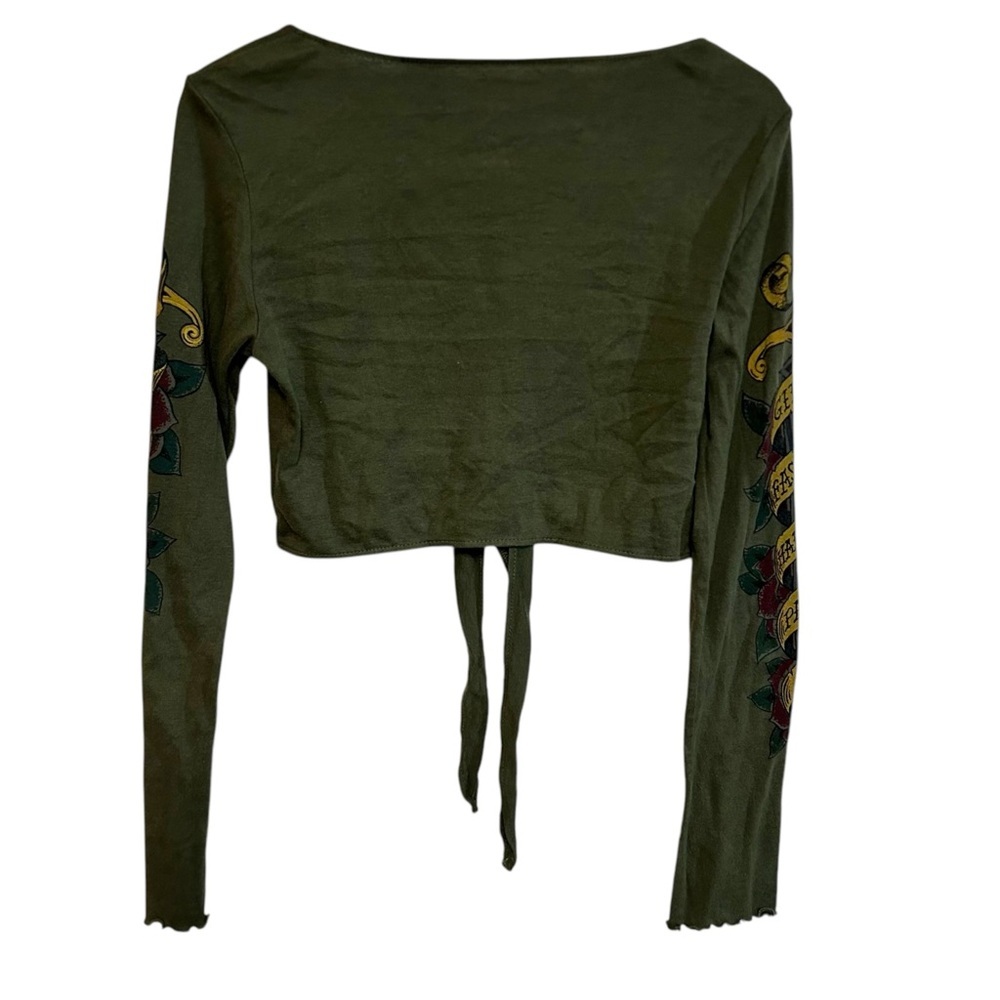 Y2K RARE lucky brand L/XL shrug cardigan arm tattoo dagger‎ PRINT arm sleeve tie - Picture 11 of 14